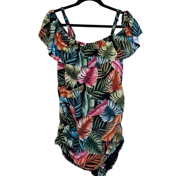Swim Solutions Tummy Control Tropical Print One‎ Piece Swimsuit Size 24W - Picture 2 of 12